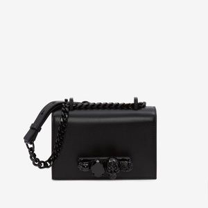 Black smooth calf leather Mini Jewelled Satchel